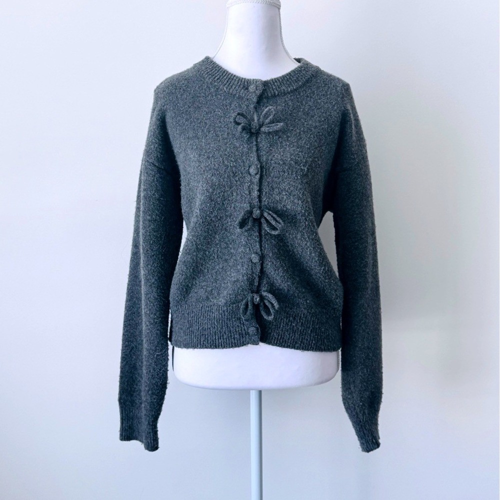 Commense Cardigan Charcoal Bow-Front Knit Cardigan Sz S